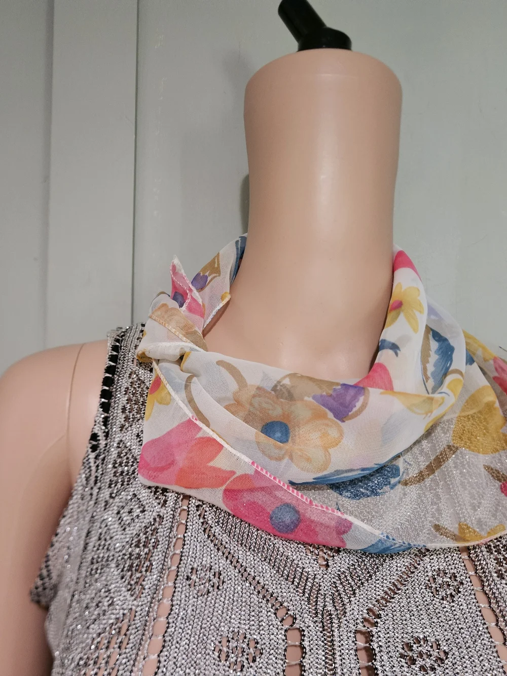 Vintage Silk Blend Floral Handkerchief Scarf Retro Cottagecore Neck Scarf